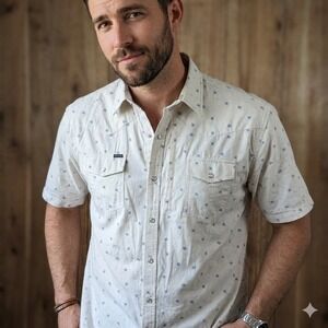 Poncho The Llano Pearl Snap Shirt Mens XXL White Short Sleeve Vented Performance